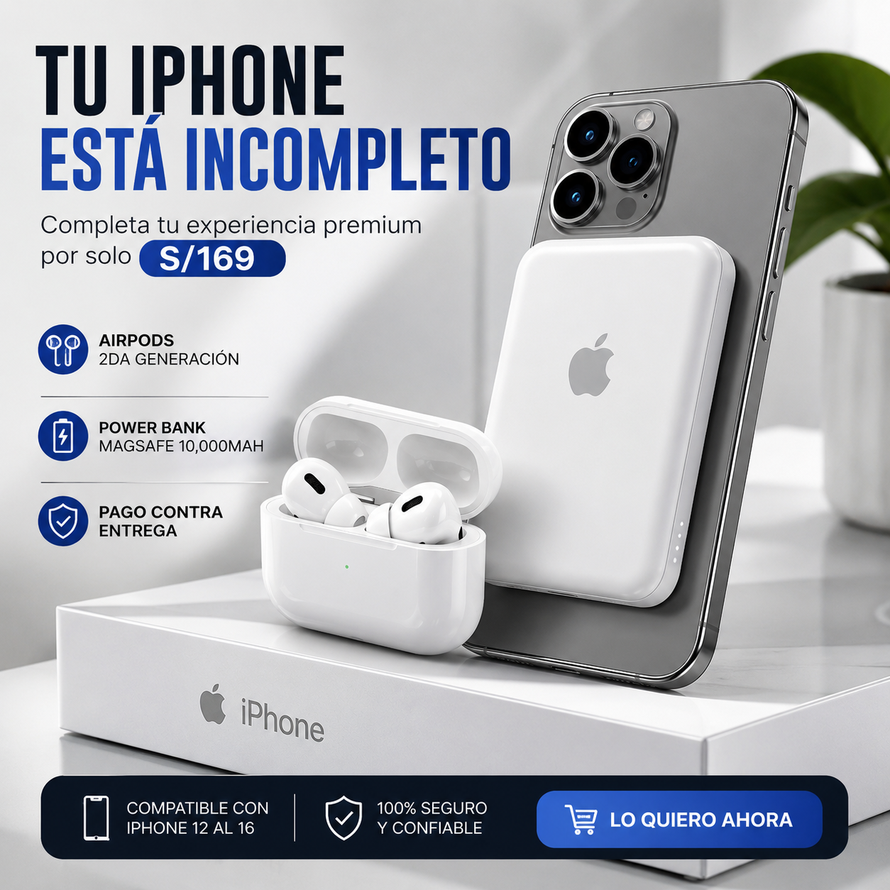 COMBO AIRPODS 2DA GENERACION +POWER BANK MAGSAFE DE 10000 MAH
